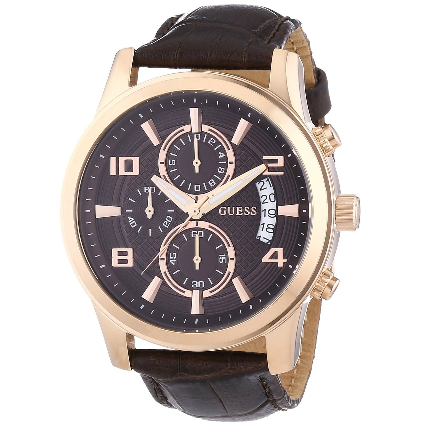 Watch Guess Exec W0076G4 chronograph watch men's rosé 44mm brown croco leather strap - Watch Plaza