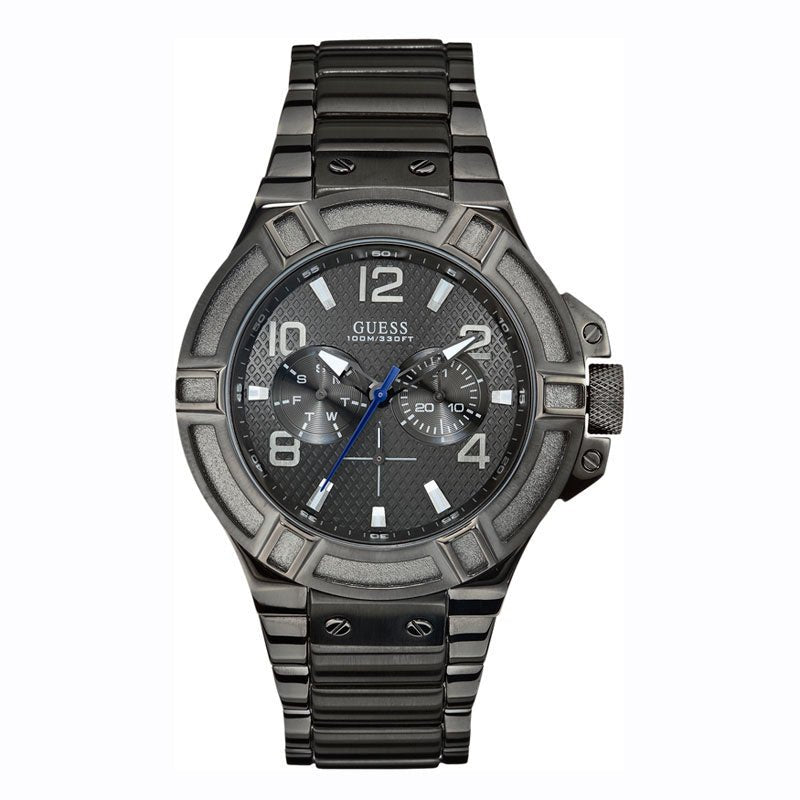 Watch Guess W0218G1 Rigor analogue steel men's watch dark gray 45mm Gunmetal Gray - Watch Plaza