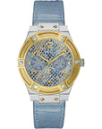 Watch Guess W0289L2 Jet Setter ladies watch gold colored 39mm light blue strap - Watch Plaza