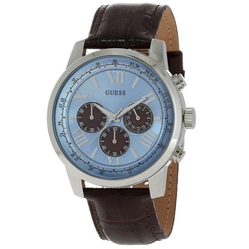 Watch Guess W0380G6 Horizon chronograph watch men 45mm brown croco leather strap - Watch Plaza