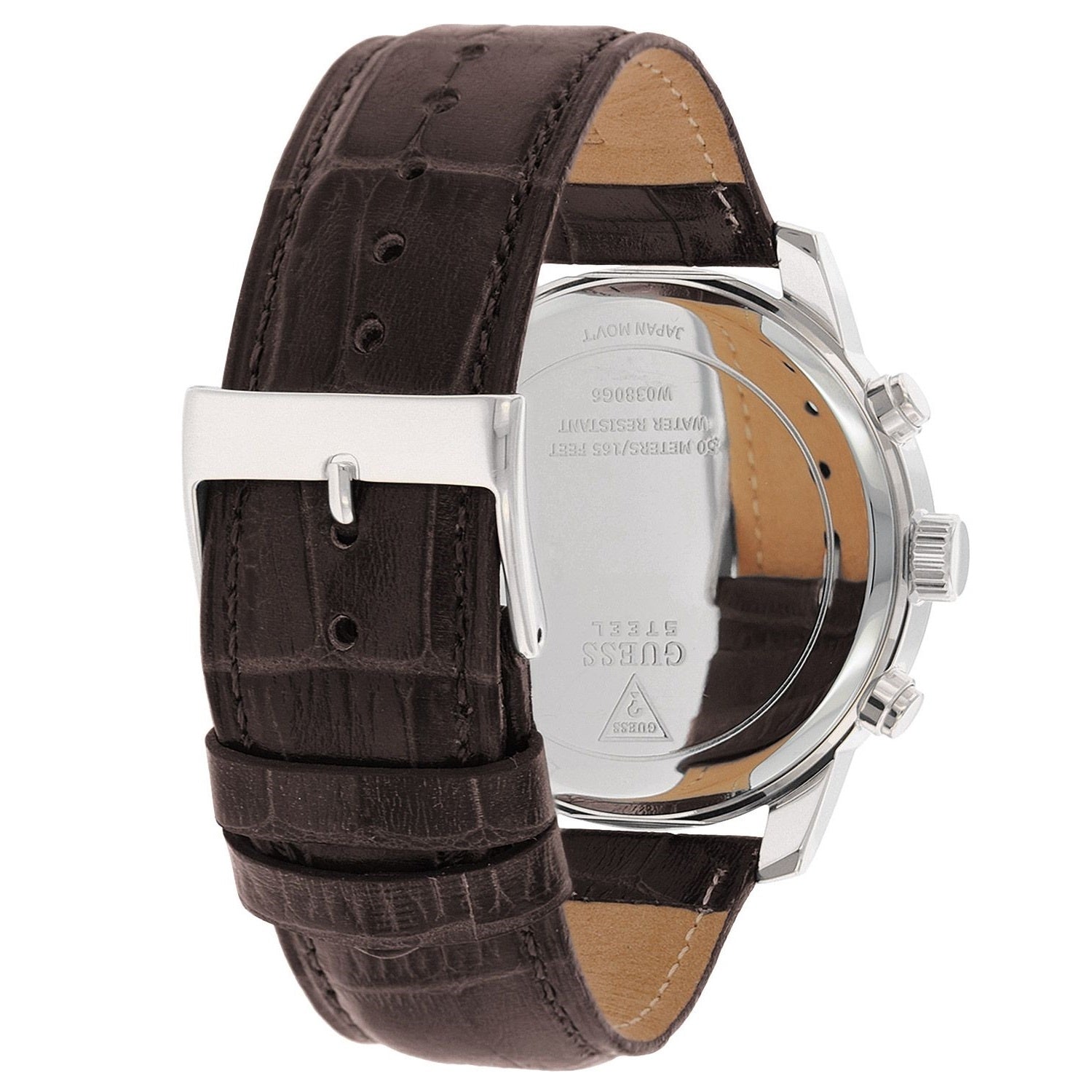 Watch Guess W0380G6 Horizon chronograph watch men 45mm brown croco leather strap - Watch Plaza