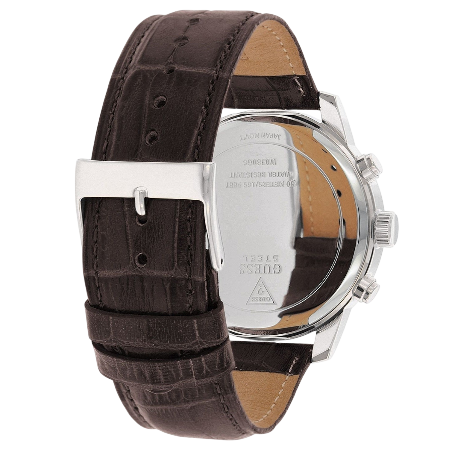 Watch Guess W0380G6 Horizon chronograph watch men 45mm brown croco leather strap - Watch Plaza