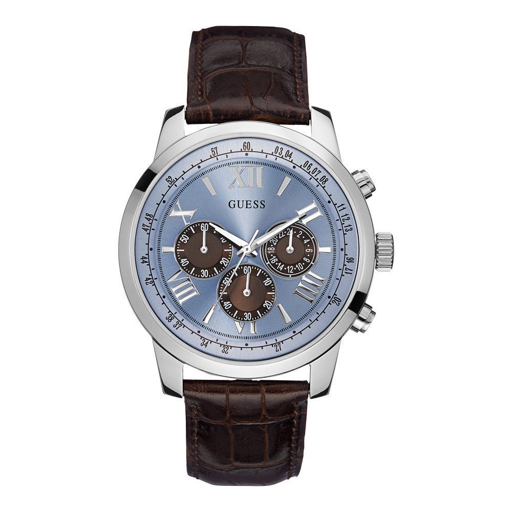 Watch Guess W0380G6 Horizon chronograph watch men 45mm brown croco leather strap - Watch Plaza