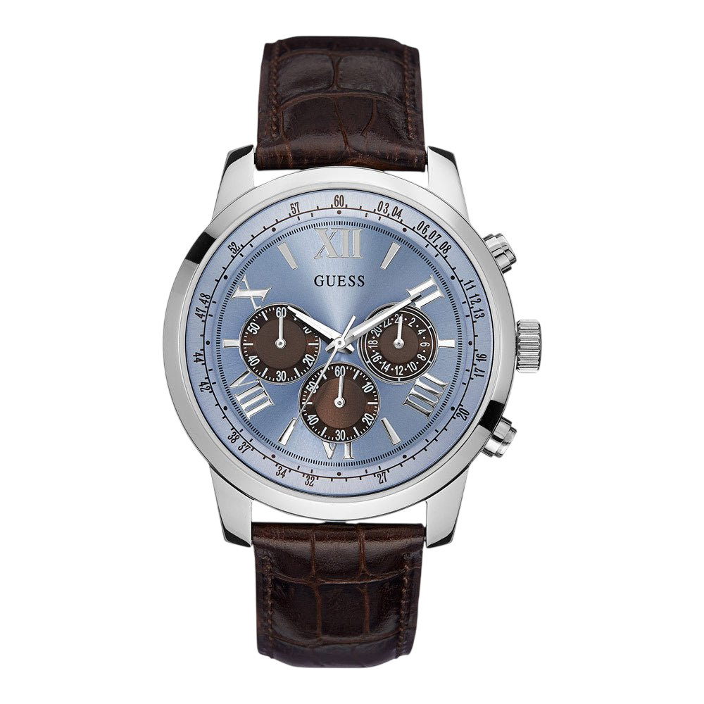 Watch Guess W0380G6 Horizon chronograph watch men 45mm brown croco leather strap - Watch Plaza
