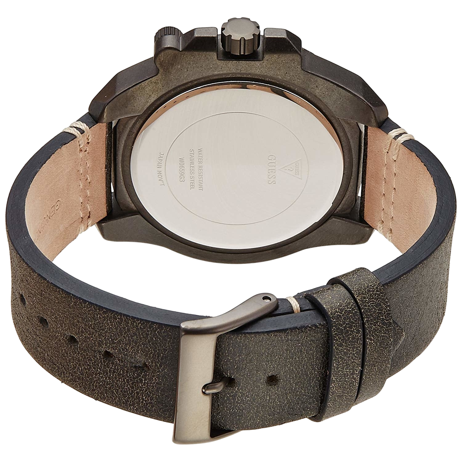 Watch Guess W0659G3 Viper analog men's watch dark gray 46mm leather strap - Watch Plaza