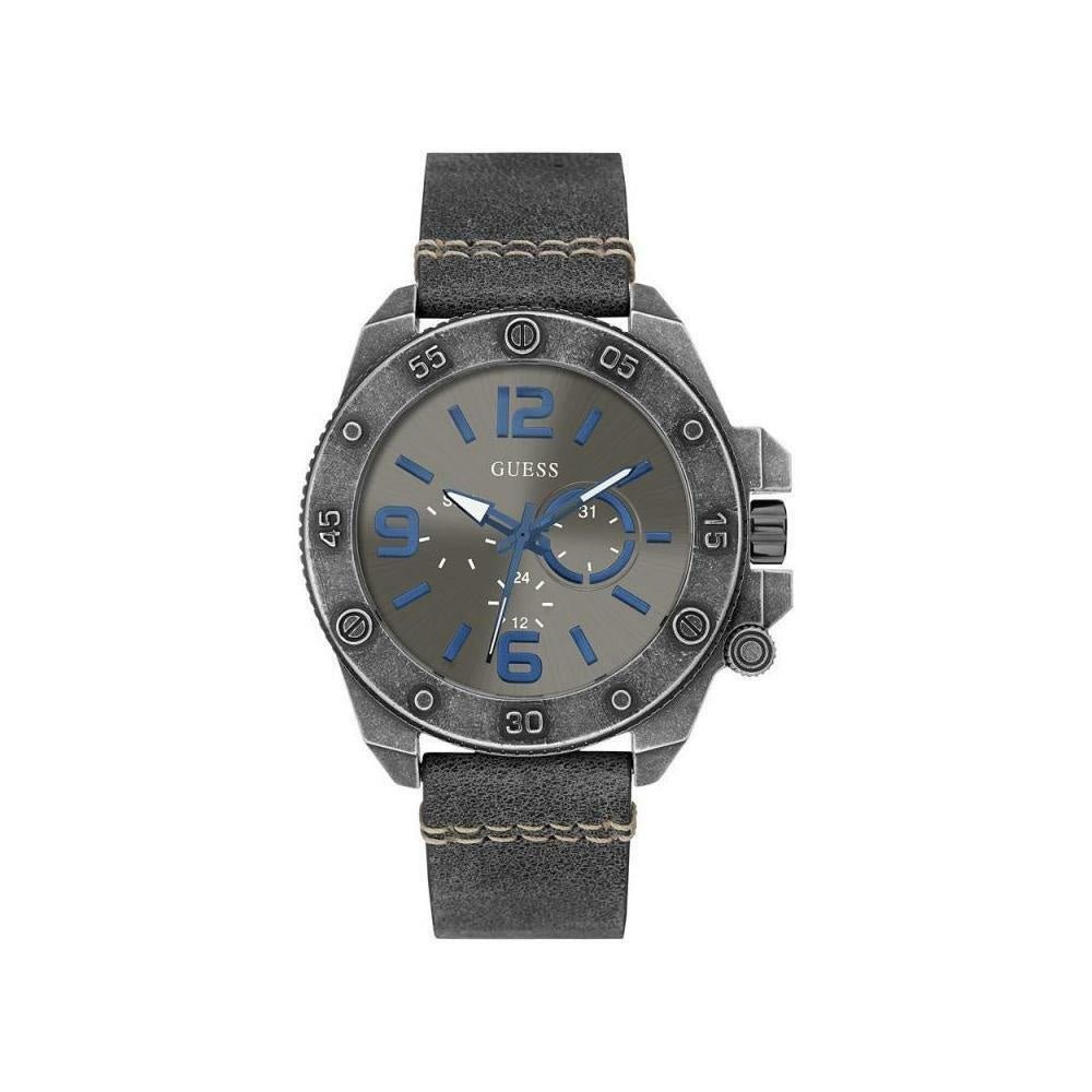 Watch Guess W0659G3 Viper analog men's watch dark gray 46mm leather strap - Watch Plaza