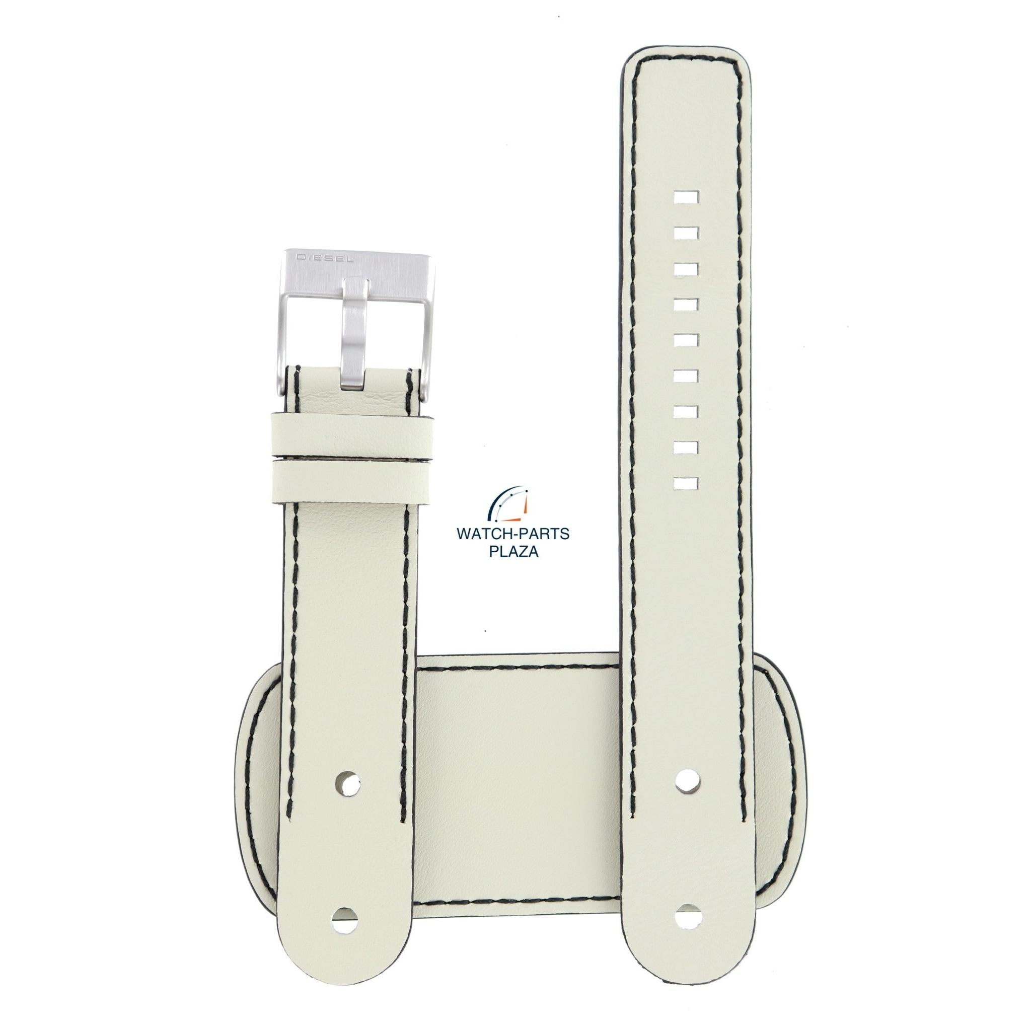 Watch Strap Diesel DZ2054 white cuff genuine leather band 22mm original - Watch Plaza