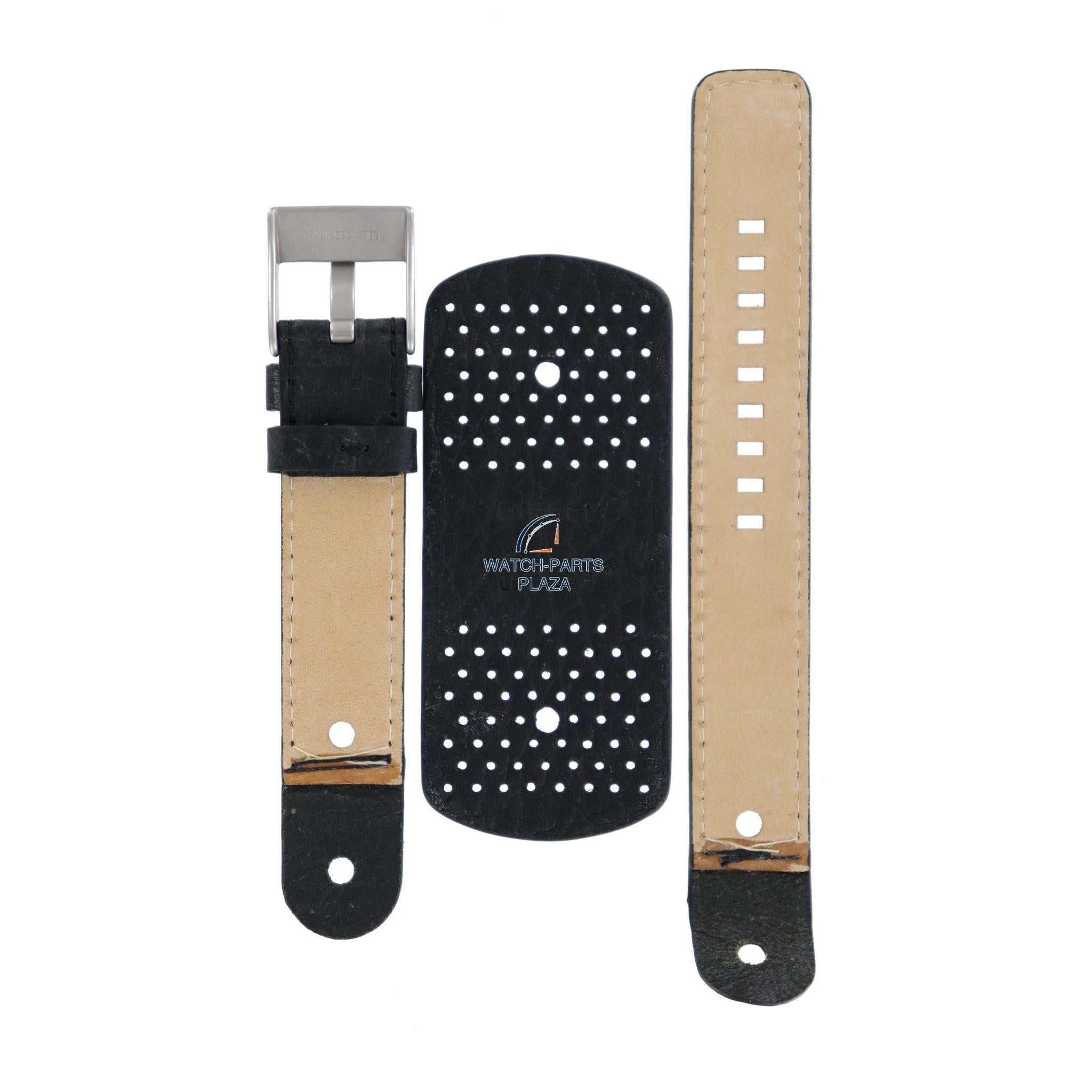 Watch Strap Diesel DZ2055 black genuine cuff leather band 20mm - Watch Plaza