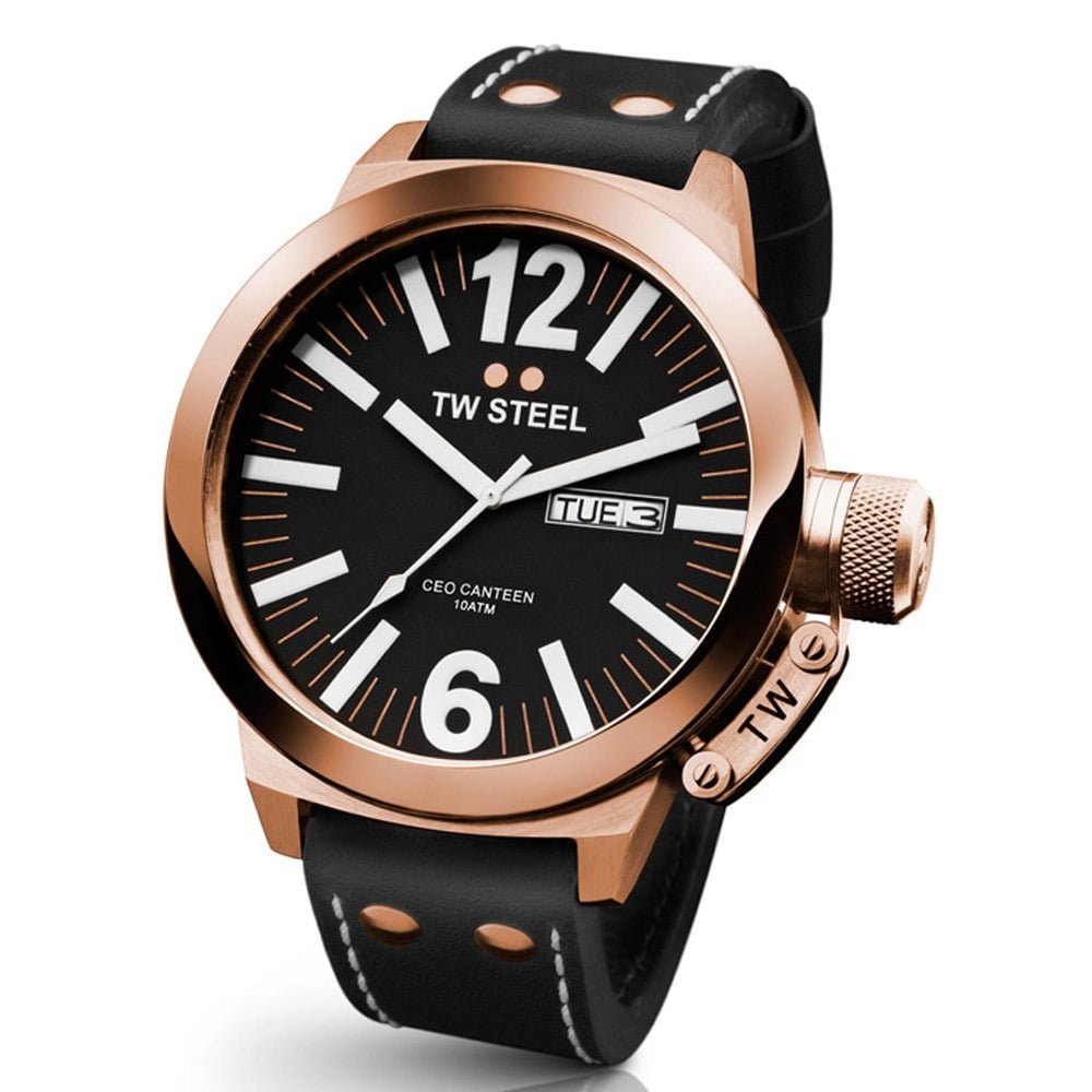 Watch TW - Steel CEO Canteen CE1022 analogue rose 50mm with black leather strap - Watch Plaza