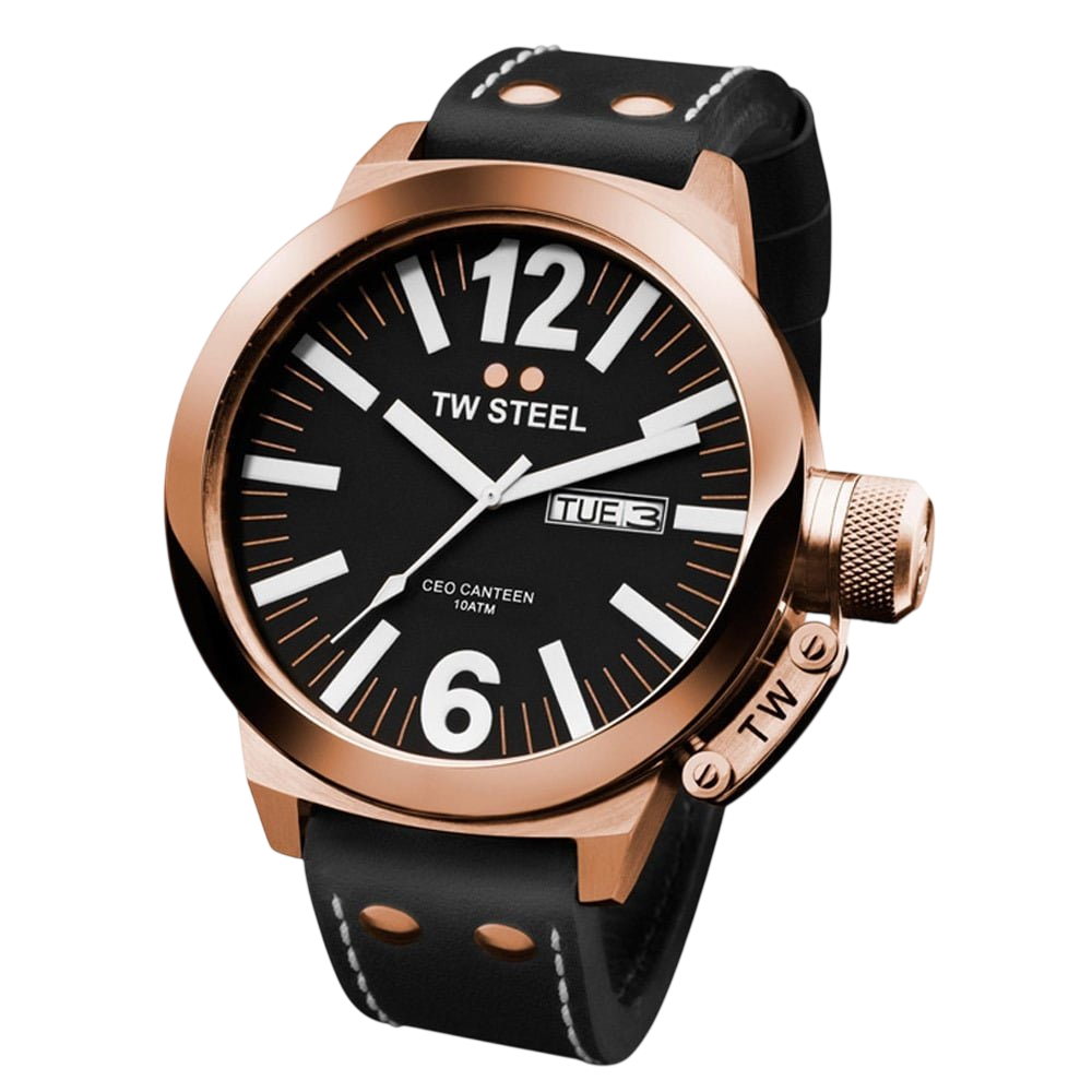Watch TW - Steel CEO Canteen CE1022 analogue rose 50mm with black leather strap - Watch Plaza