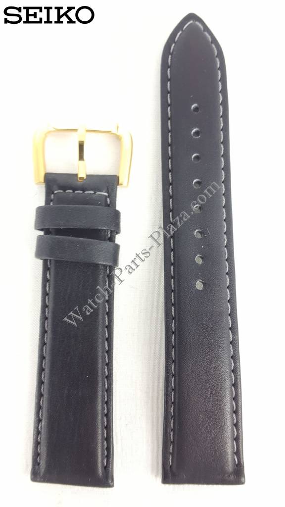 Watchband Seiko 5T32 7A40 / 7T32 7A50 Black leather strap 19mm BQA40G - Watch Plaza